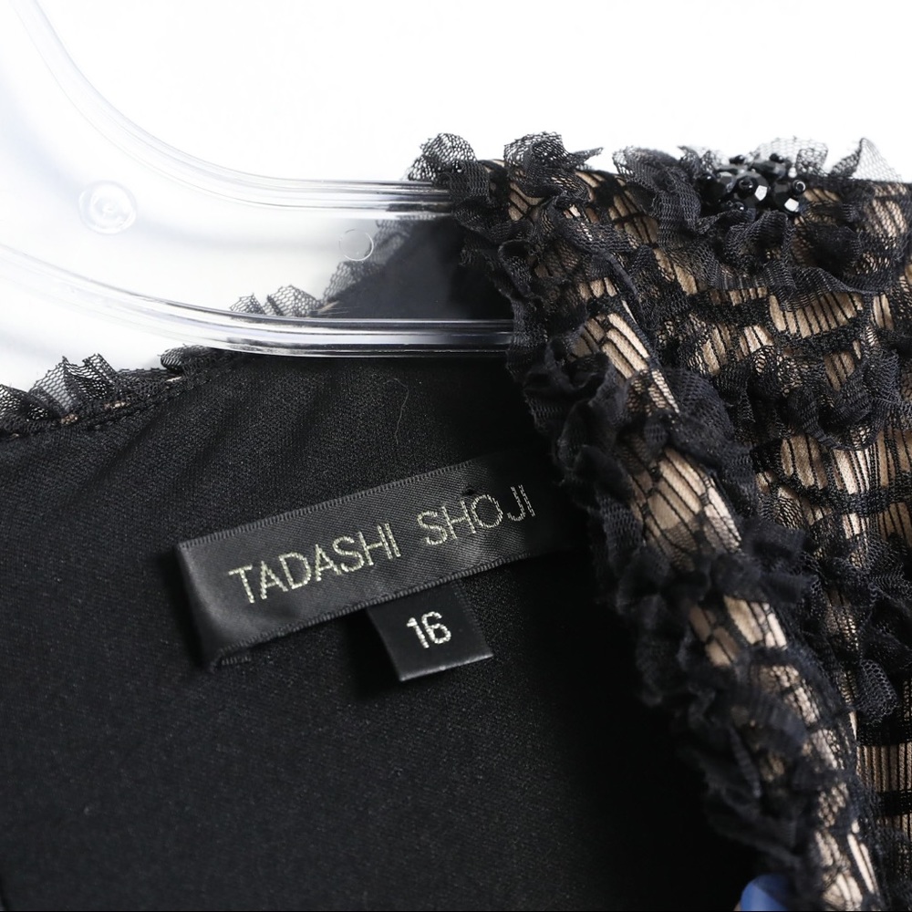 Tadashi Shoji evening dress black gown upscale chic maxi long event gala lace 16 - Picture 3 of 8